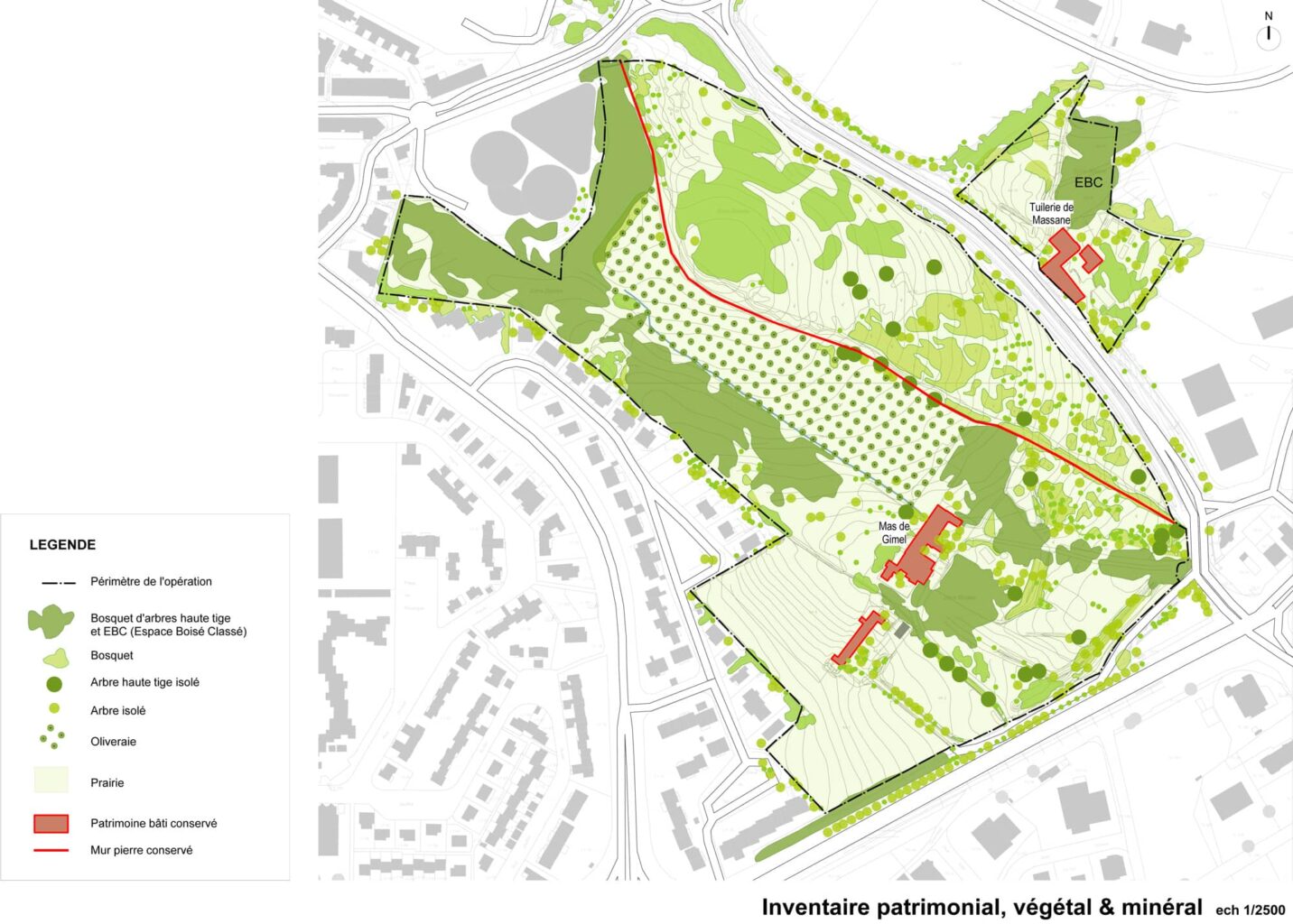 grabels aménagement d’un éco quartier gimel de 800 logements, commerces, bureaux, équipements publics plan de masse végétal
