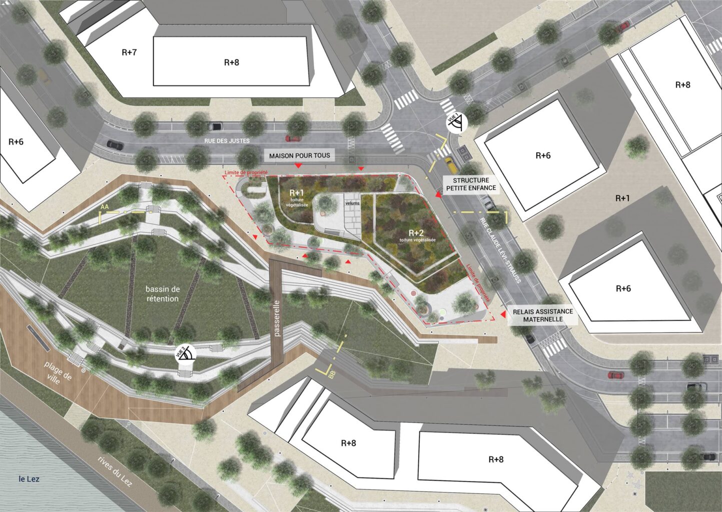 pôle petite enfance et maison de quartier zac rive gauche montpellier plan de masse
