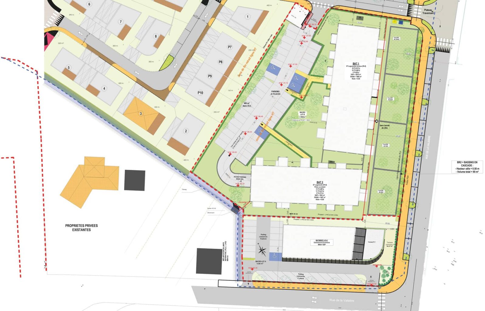 résidence tony garnier 64 logements grabels, terrasses de la valsière lot b plan de masse
